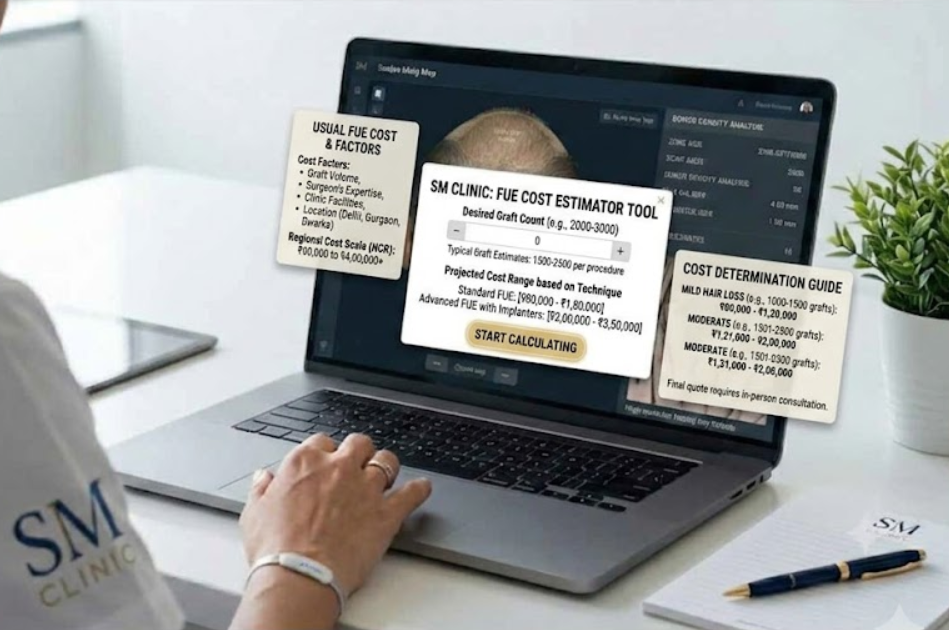Interactive cost estimator tool for an advanced FUE hair transplant in Delhi